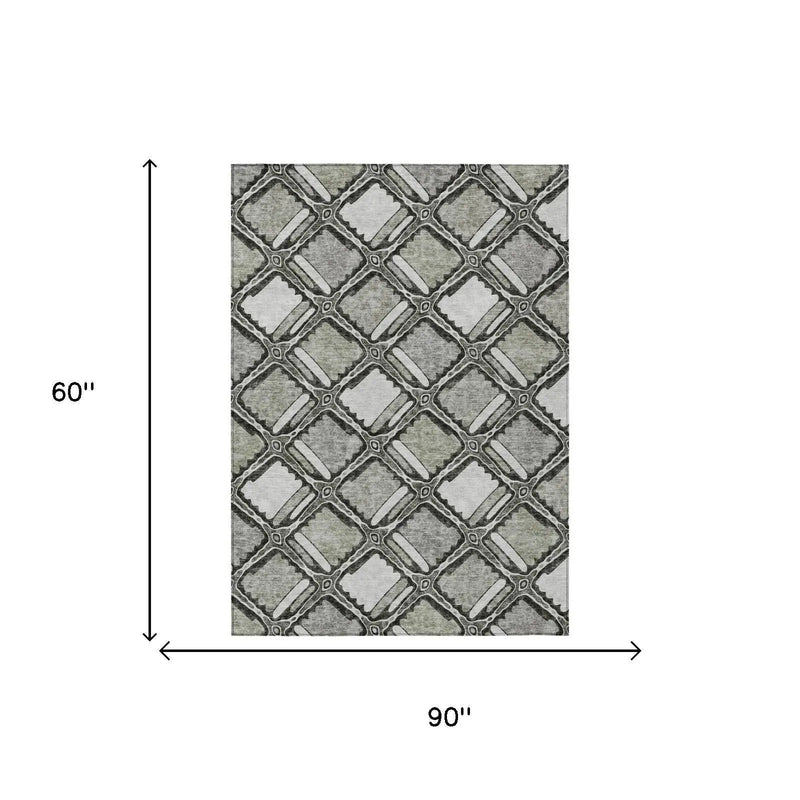 5' X 8' Taupe And Brown Geometric Washable Indoor Outdoor Area Rug Homeroots Outdoor