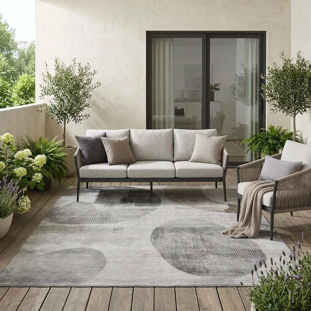 5' X 8' Taupe And Brown Geometric Washable Indoor Outdoor Area Rug Homeroots Outdoor