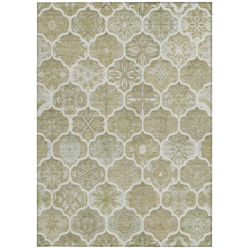 5' X 8' Taupe And Brown Ogee Washable Indoor Outdoor Area Rug Homeroots Outdoor