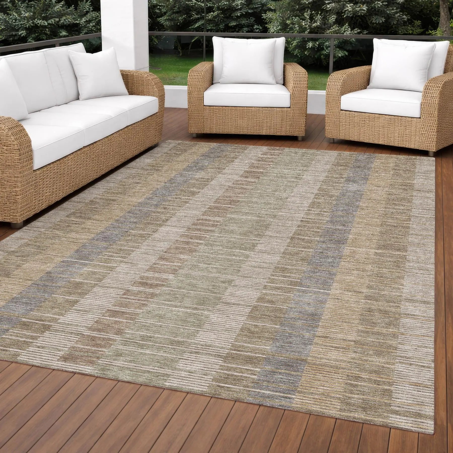 5' X 8' Taupe And Brown Striped Washable Indoor Outdoor Area Rug Homeroots Outdoor