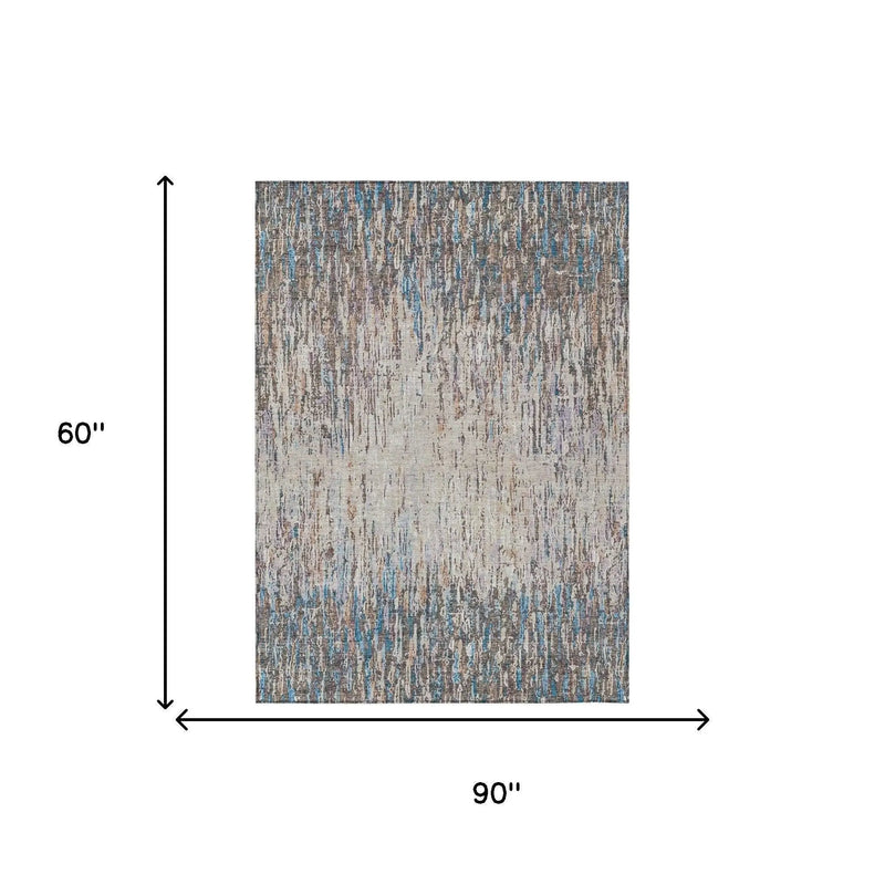 5' X 8' Taupe And Brown Striped Washable Indoor Outdoor Area Rug Homeroots Outdoor