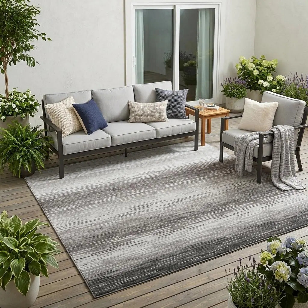 5' X 8' Taupe And Brown Striped Washable Indoor Outdoor Area Rug Homeroots Outdoor