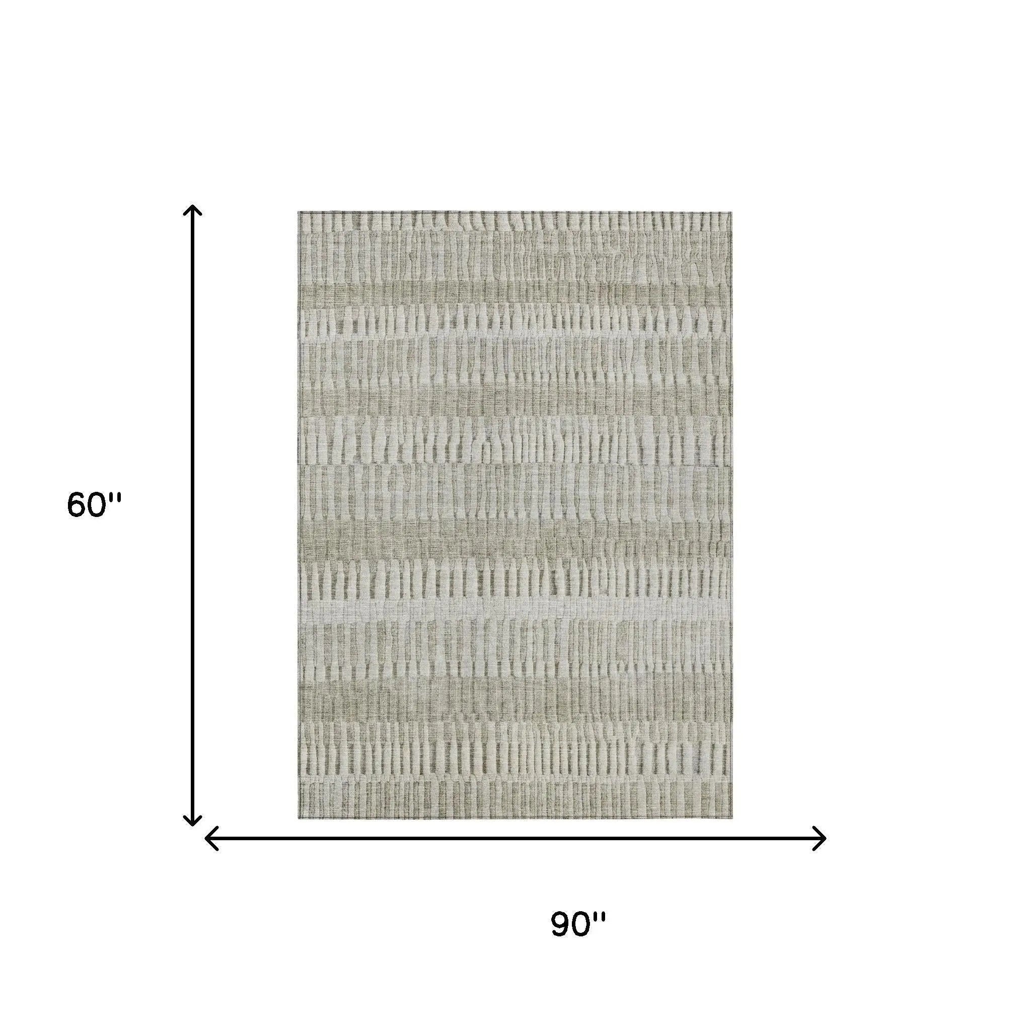 5' X 8' Taupe And Brown Striped Washable Indoor Outdoor Area Rug Homeroots Outdoor
