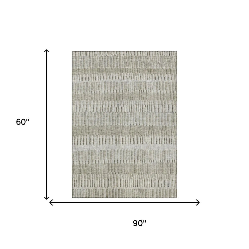 5' X 8' Taupe And Brown Striped Washable Indoor Outdoor Area Rug Homeroots Outdoor