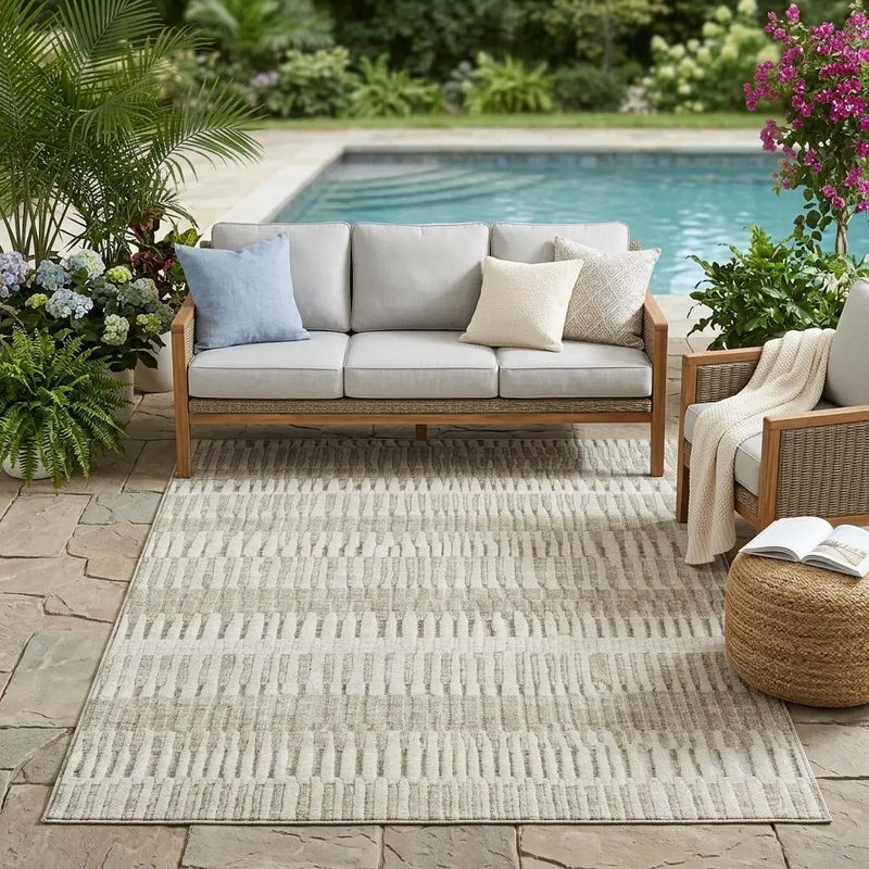 5' X 8' Taupe And Brown Striped Washable Indoor Outdoor Area Rug Homeroots Outdoor