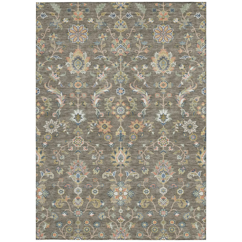 5' X 8' Taupe And Denim Blue Abstract Washable Indoor Outdoor Area Rug Homeroots Outdoor