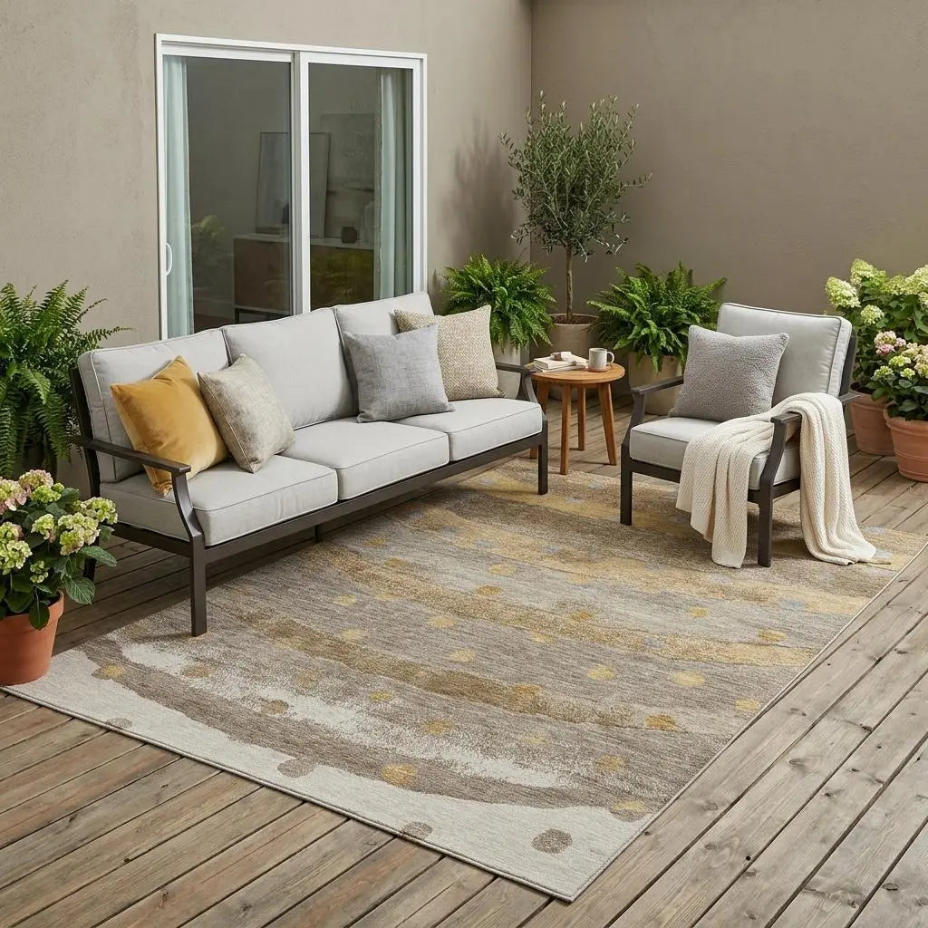 5' X 8' Taupe And Gold Striped Washable Indoor Outdoor Area Rug Homeroots Outdoor