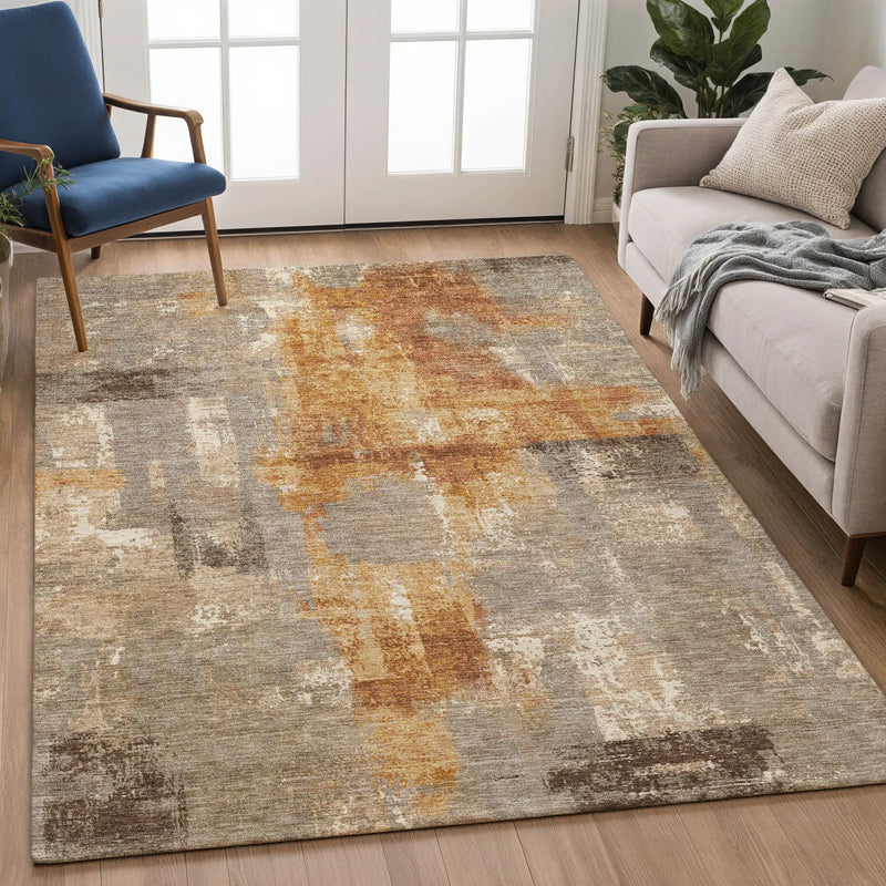 5' X 8' Taupe And Gray Abstract Washable Indoor Outdoor Area Rug Homeroots Outdoor