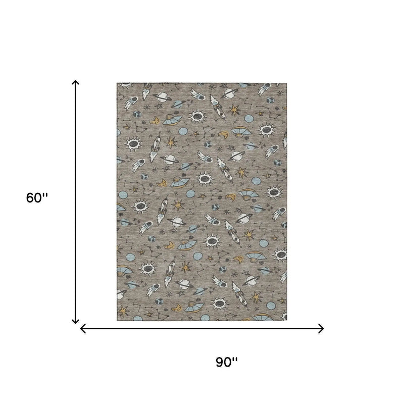 5' X 8' Taupe And Gray Animal Print Washable Indoor Outdoor Area Rug Homeroots Outdoor