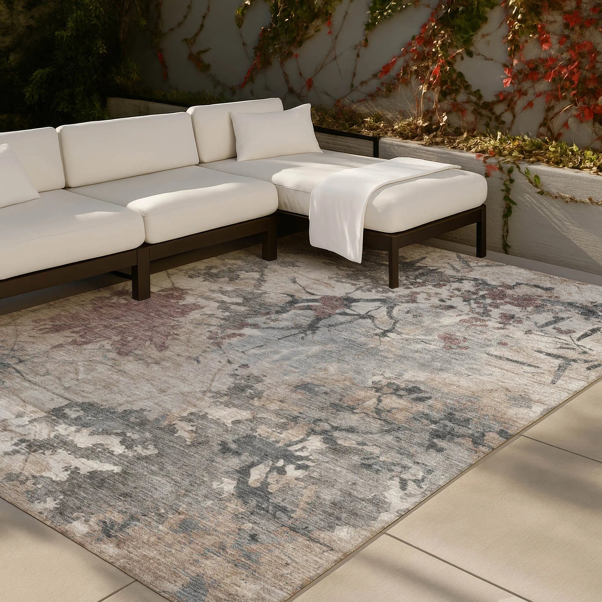 5' X 8' Taupe And Green Abstract Washable Indoor Outdoor Area Rug Homeroots Outdoor