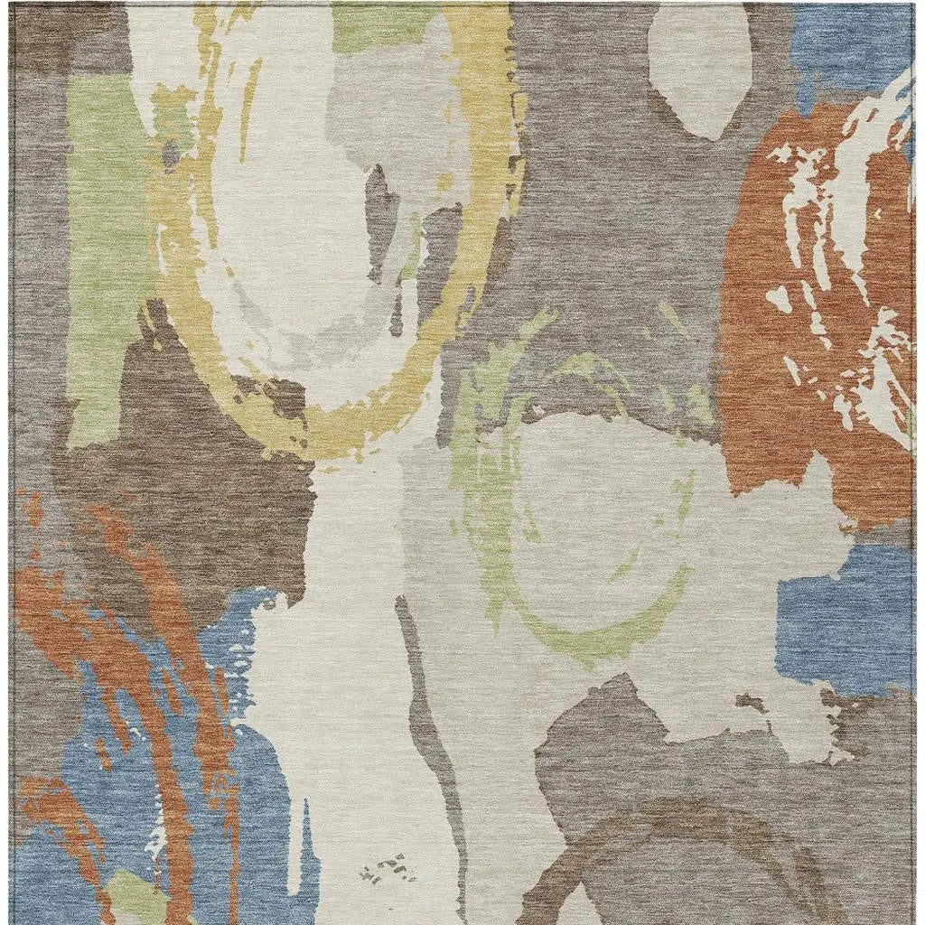 5' X 8' Taupe And Ivory Abstract Washable Indoor Outdoor Area Rug Homeroots Outdoor
