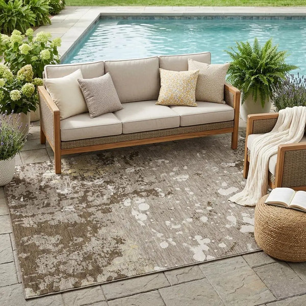 5' X 8' Taupe And Ivory Abstract Washable Indoor Outdoor Area Rug Homeroots Outdoor