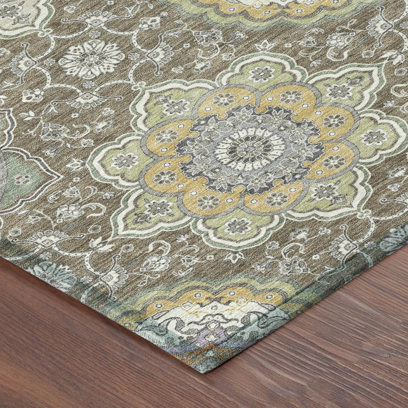 5' X 8' Taupe And Ivory Floral Medallion Washable Indoor Outdoor Area Rug Homeroots Outdoor