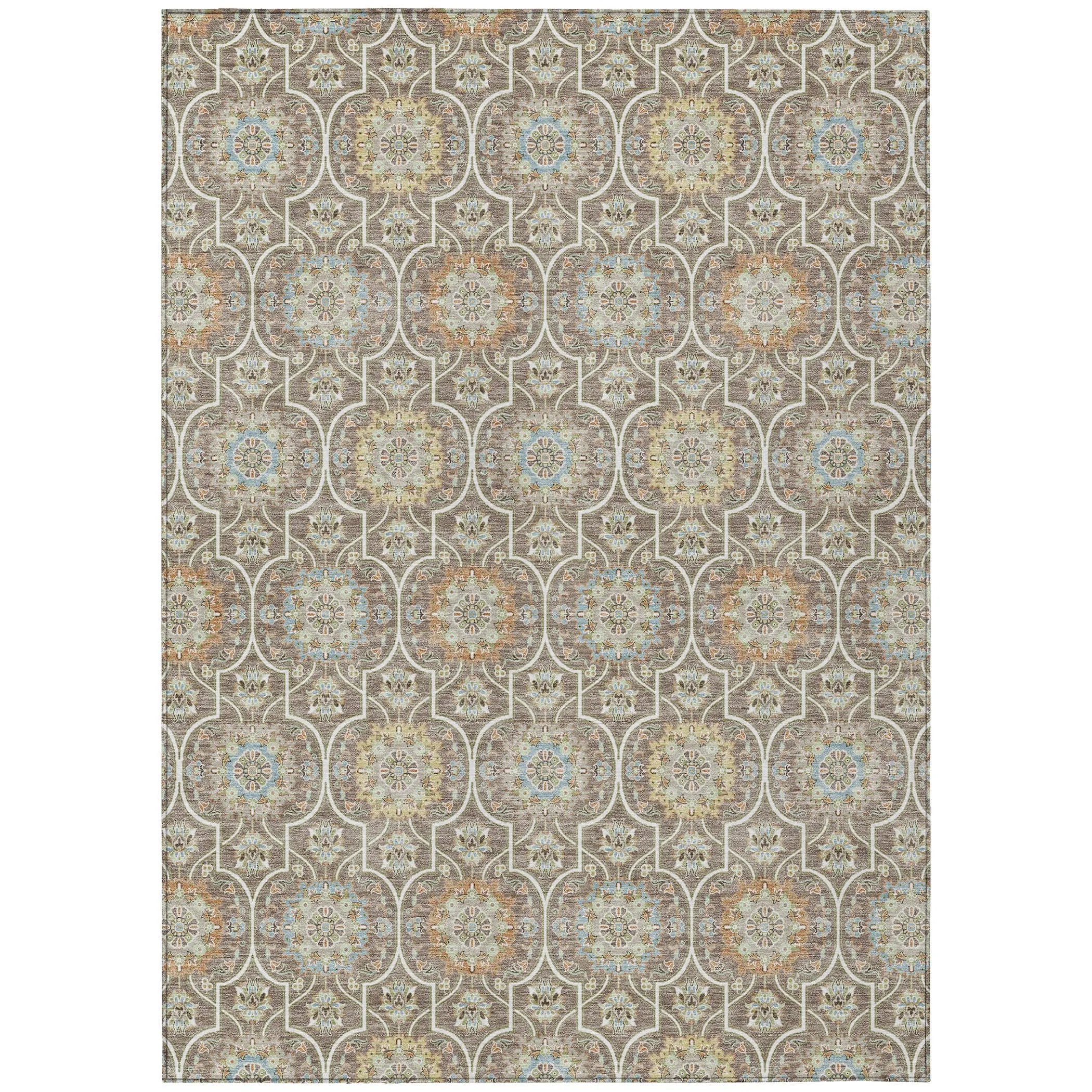 5' X 8' Taupe And Ivory Floral Medallion Washable Indoor Outdoor Area Rug Homeroots Outdoor
