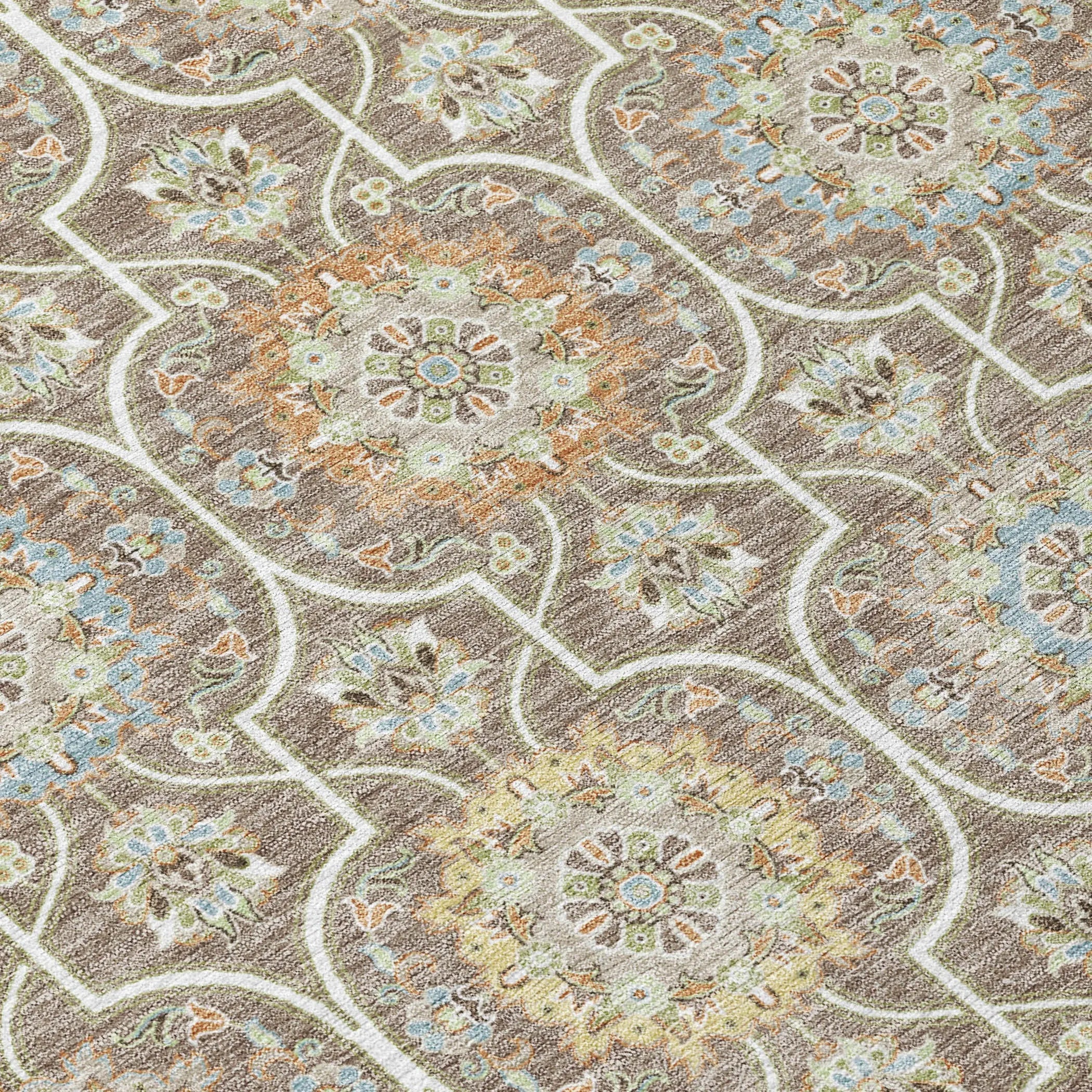 5' X 8' Taupe And Ivory Floral Medallion Washable Indoor Outdoor Area Rug Homeroots Outdoor