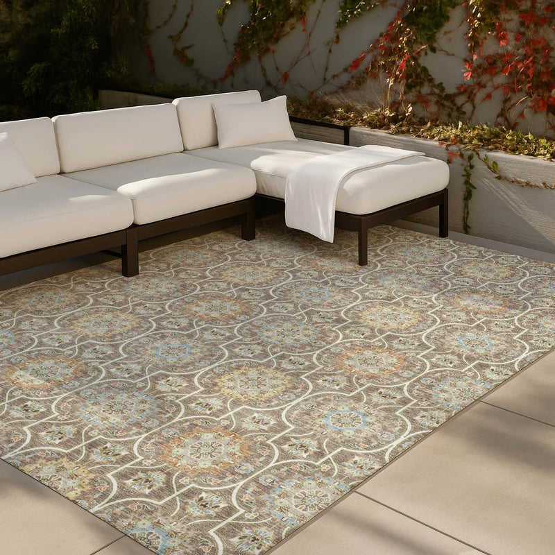 5' X 8' Taupe And Ivory Floral Medallion Washable Indoor Outdoor Area Rug Homeroots Outdoor
