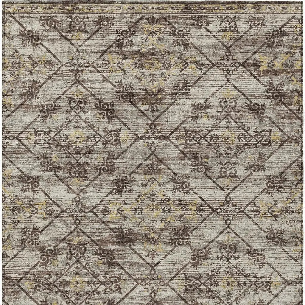 5' X 8' Taupe And Ivory Geometric Washable Indoor Outdoor Area Rug Homeroots Outdoor