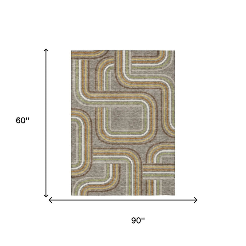 5' X 8' Taupe And Ivory Geometric Washable Indoor Outdoor Area Rug Homeroots Outdoor