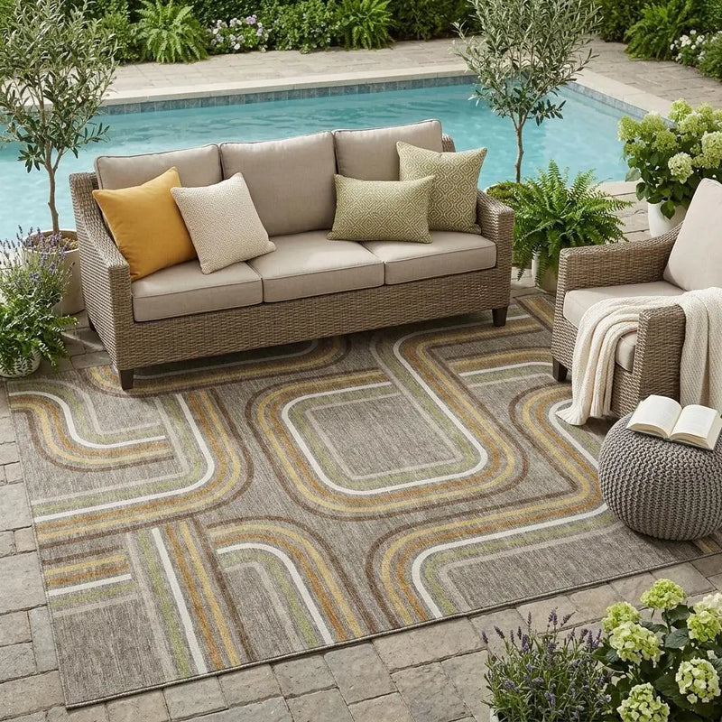 5' X 8' Taupe And Ivory Geometric Washable Indoor Outdoor Area Rug Homeroots Outdoor