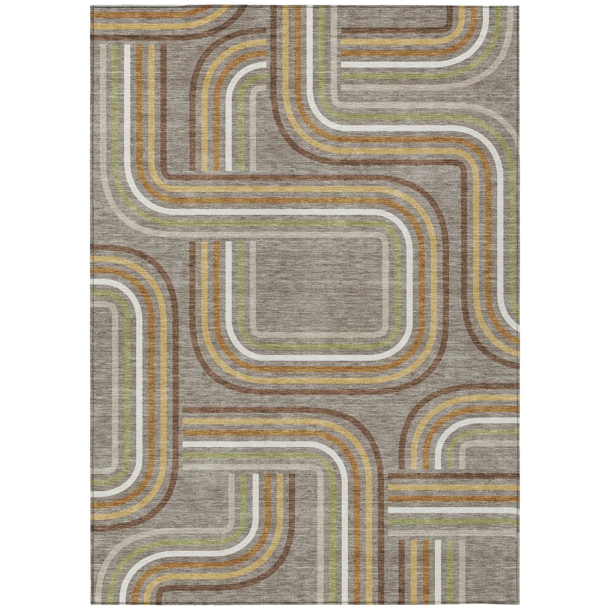 5' X 8' Taupe And Ivory Geometric Washable Indoor Outdoor Area Rug Homeroots Outdoor