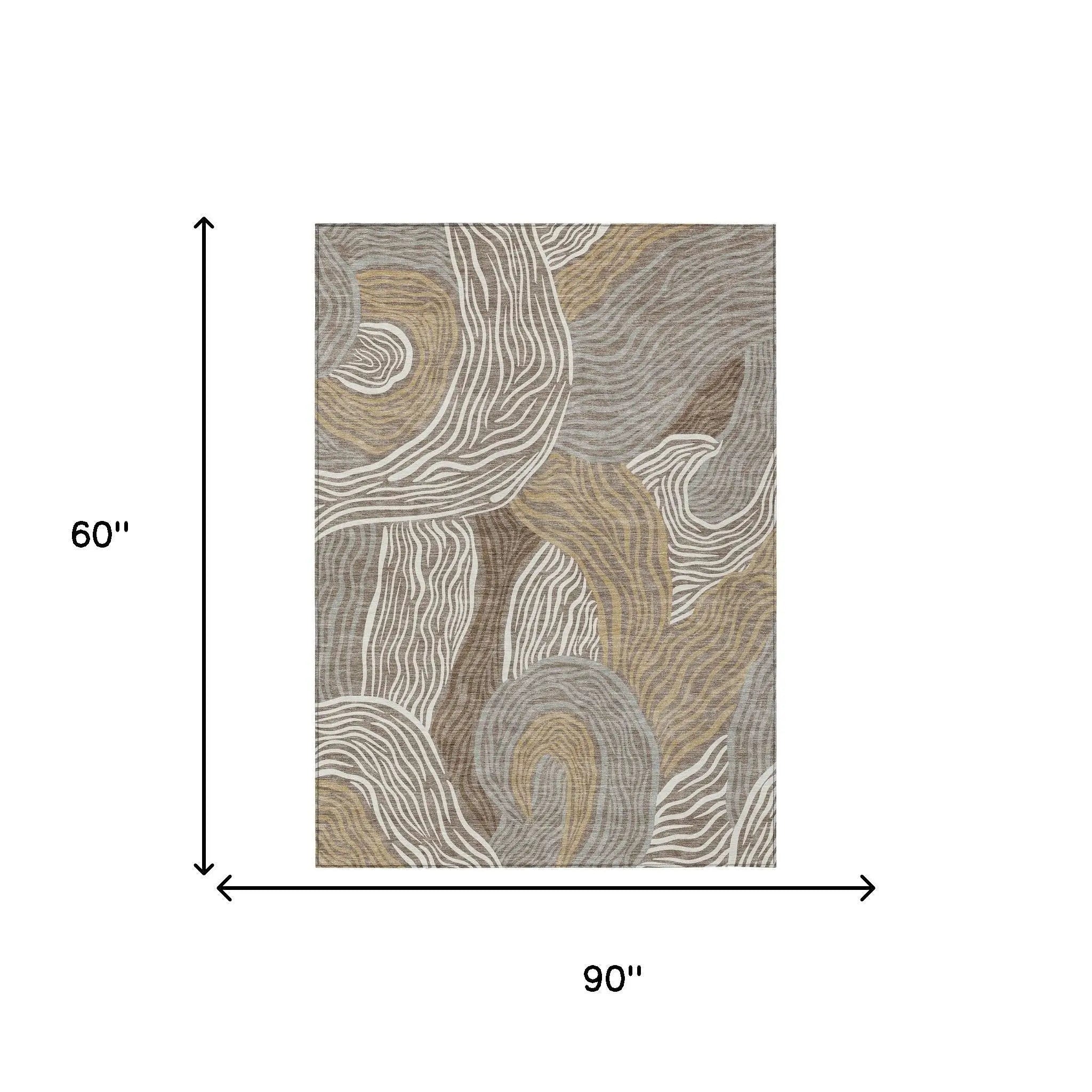 5' X 8' Taupe And Ivory Ikat Washable Indoor Outdoor Area Rug Homeroots Outdoor