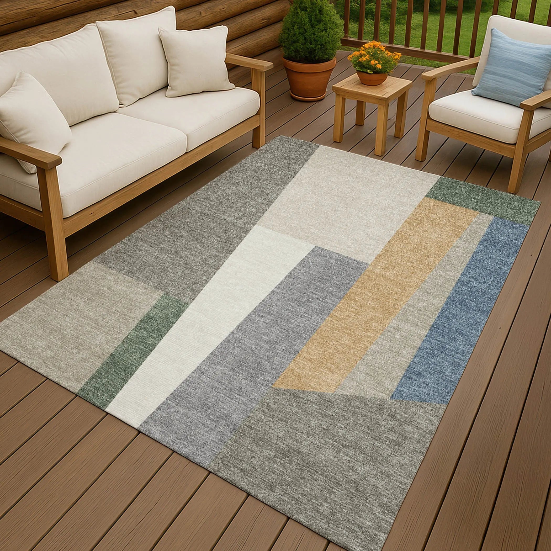 5' X 8' Taupe And Olive Green Geometric Washable Indoor Outdoor Area Rug Homeroots Outdoor