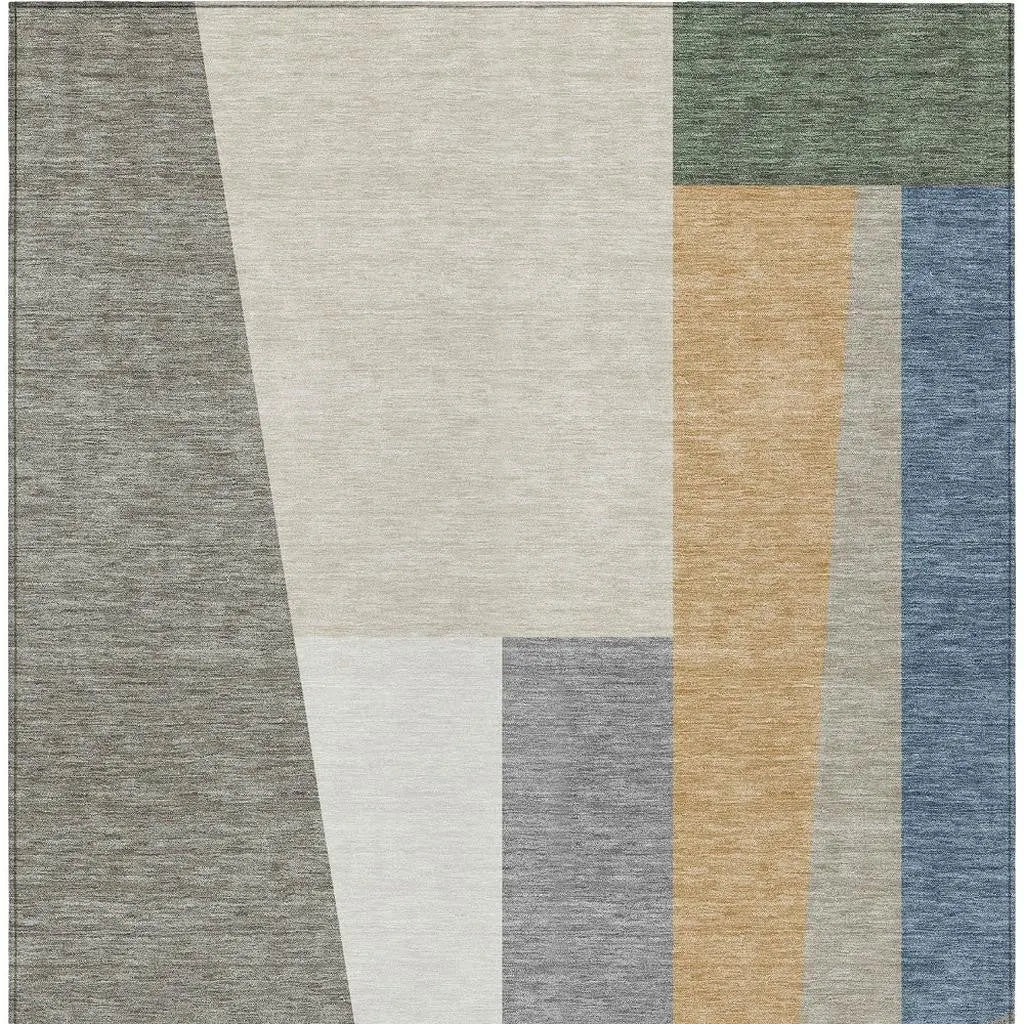 5' X 8' Taupe And Olive Green Geometric Washable Indoor Outdoor Area Rug Homeroots Outdoor