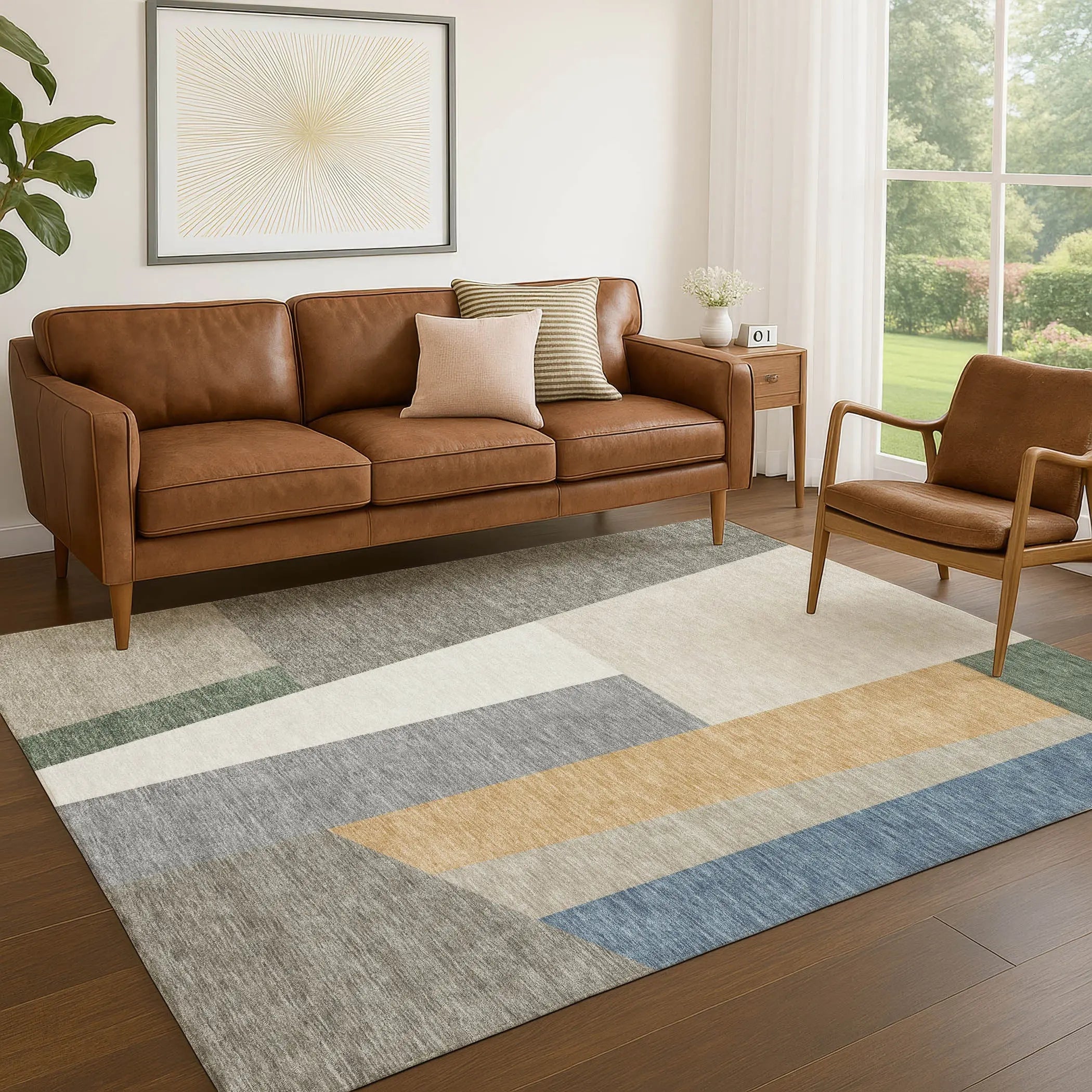 5' X 8' Taupe And Olive Green Geometric Washable Indoor Outdoor Area Rug Homeroots Outdoor