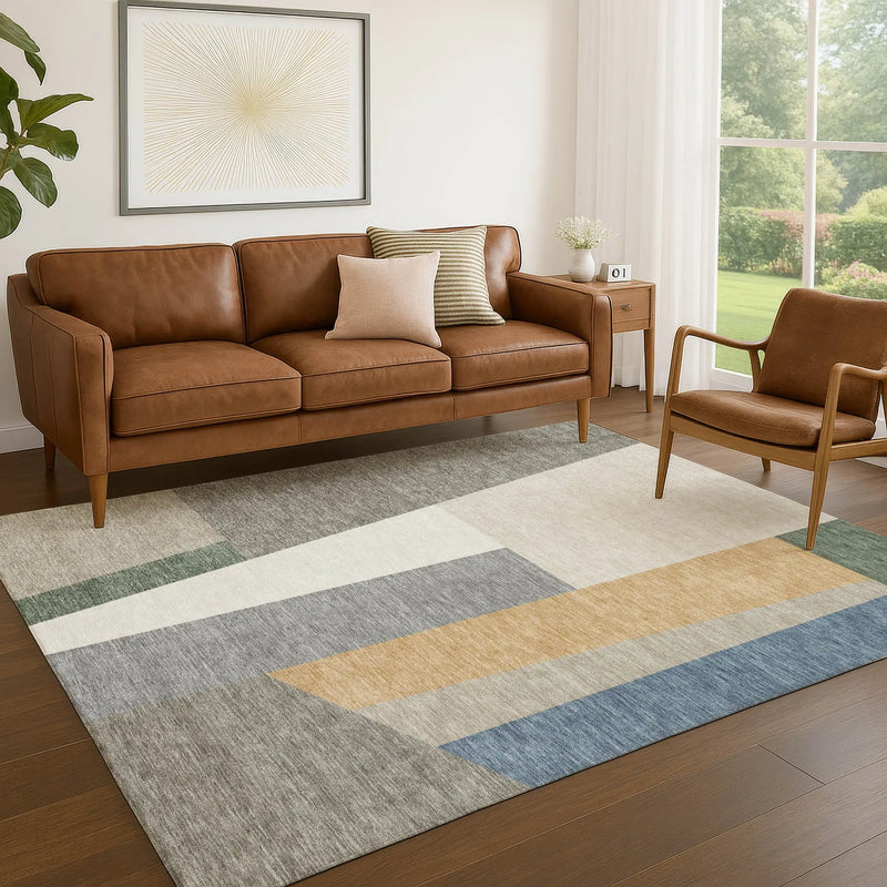 5' X 8' Taupe And Olive Green Geometric Washable Indoor Outdoor Area Rug Homeroots Outdoor