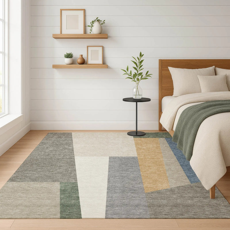 5' X 8' Taupe And Olive Green Geometric Washable Indoor Outdoor Area Rug Homeroots Outdoor