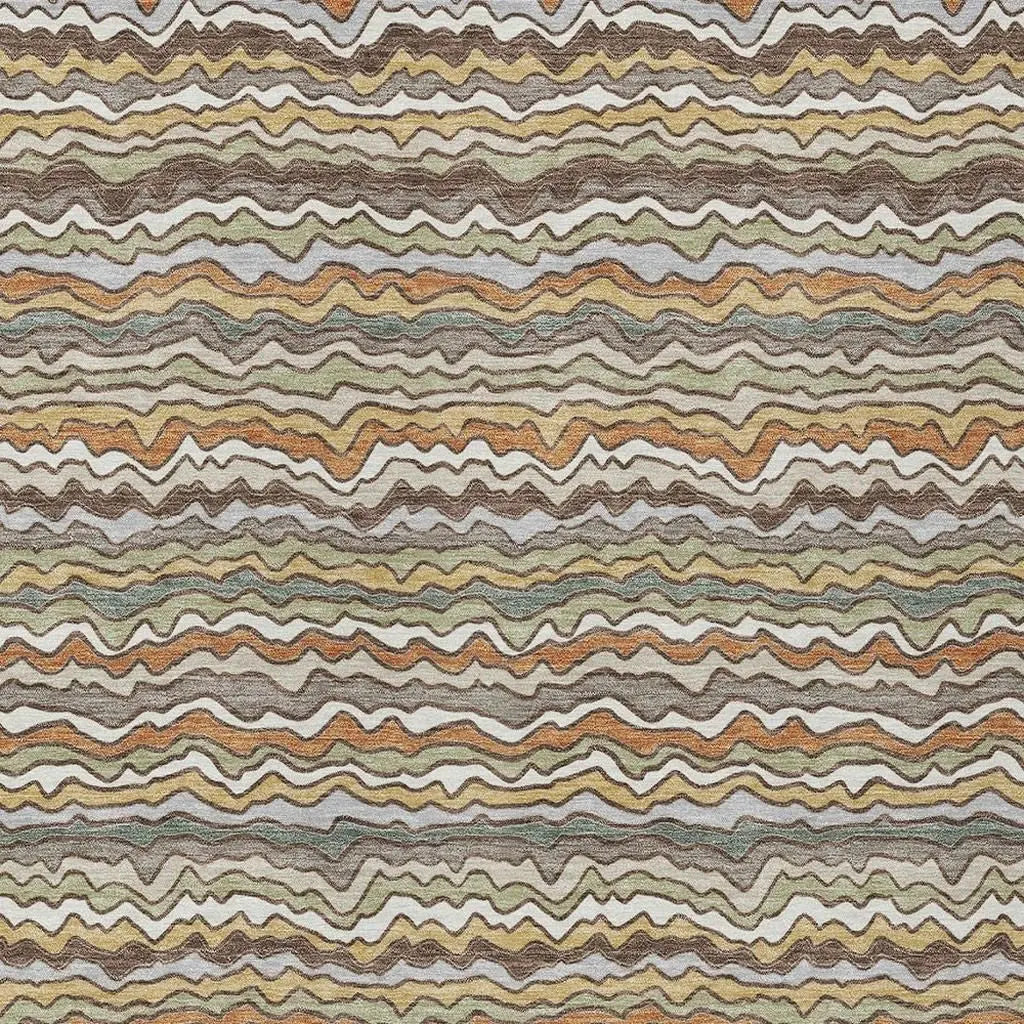 5' X 8' Taupe And Orange Striped Washable Indoor Outdoor Area Rug Homeroots Outdoor