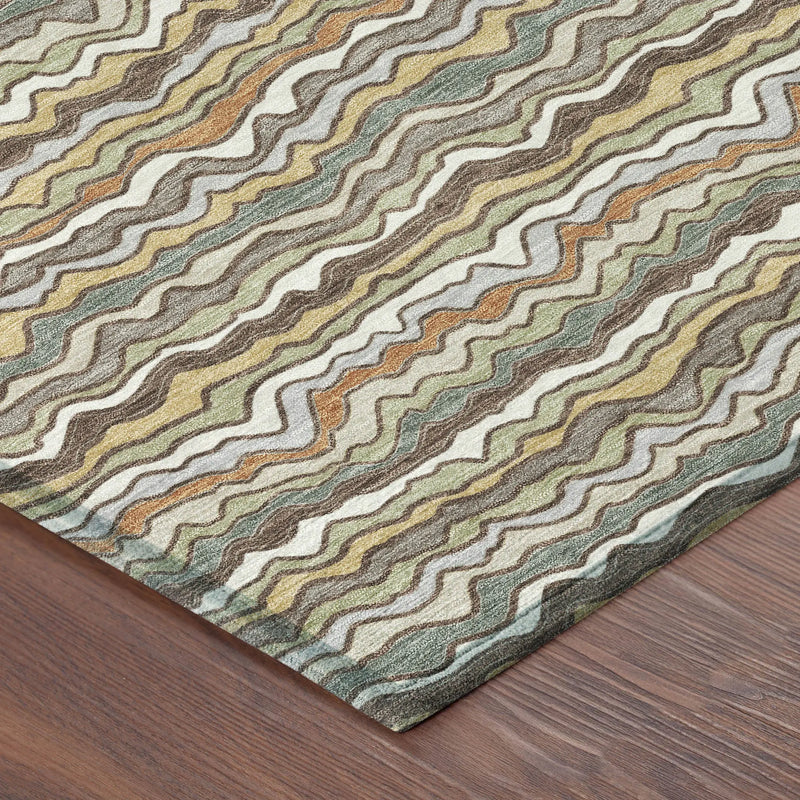 5' X 8' Taupe And Orange Striped Washable Indoor Outdoor Area Rug Homeroots Outdoor