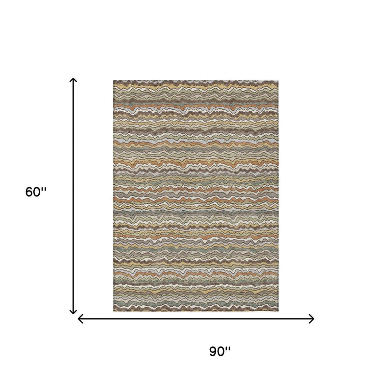 5' X 8' Taupe And Orange Striped Washable Indoor Outdoor Area Rug Homeroots Outdoor