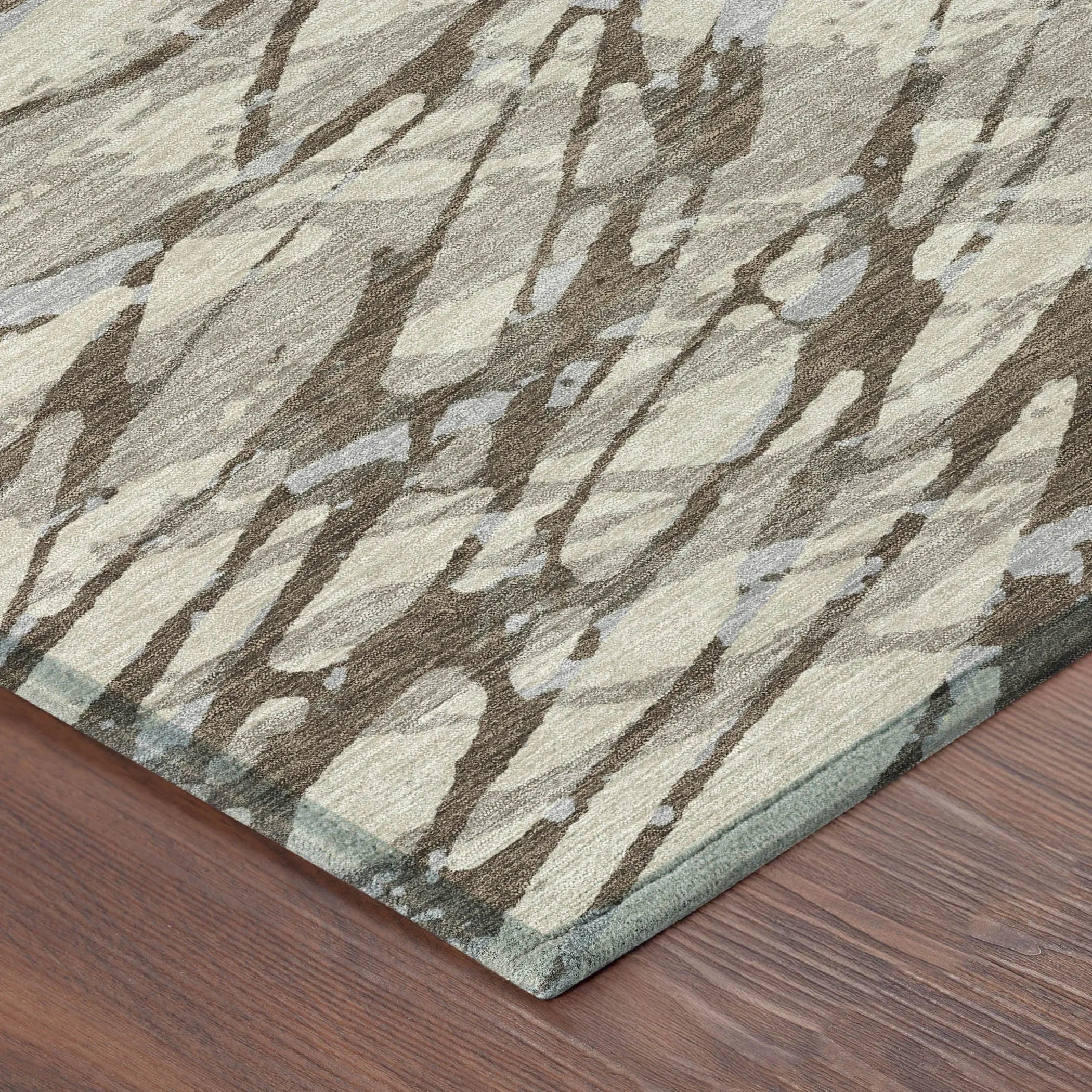 5' X 8' Taupe And Teal Blue Abstract Washable Indoor Outdoor Area Rug Homeroots Outdoor