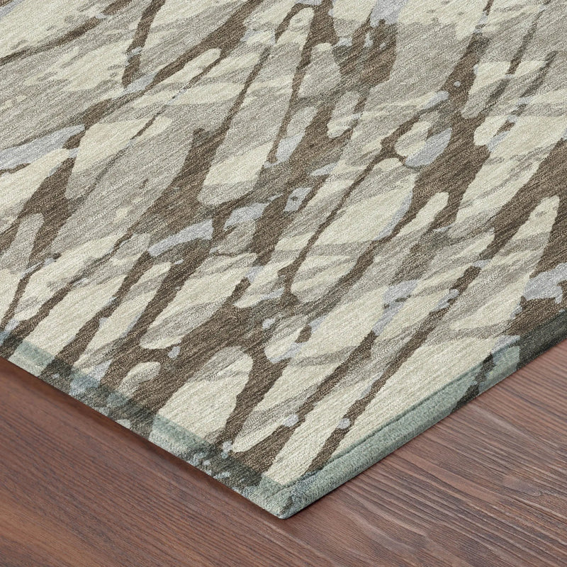 5' X 8' Taupe And Teal Blue Abstract Washable Indoor Outdoor Area Rug Homeroots Outdoor