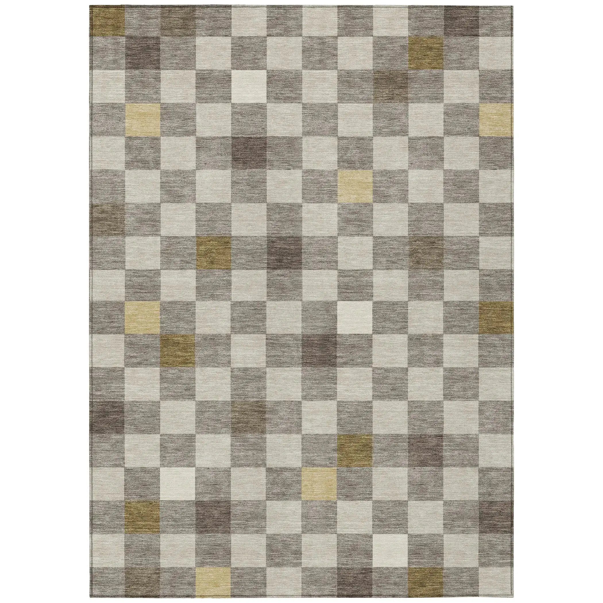 5' X 8' Taupe And Teal Blue Geometric Washable Indoor Outdoor Area Rug Homeroots Outdoor