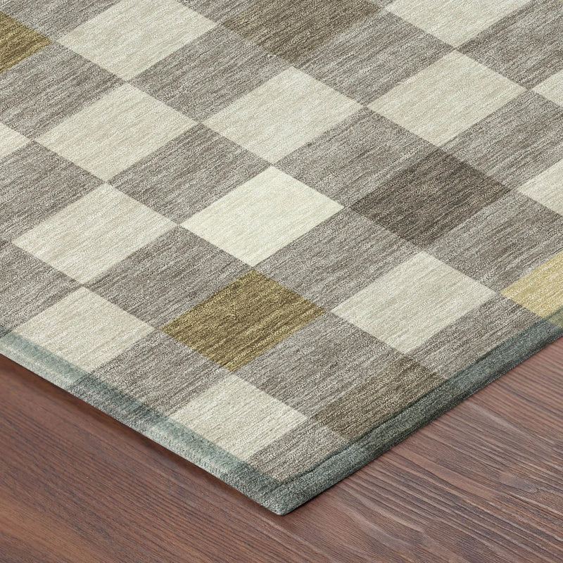 5' X 8' Taupe And Teal Blue Geometric Washable Indoor Outdoor Area Rug Homeroots Outdoor