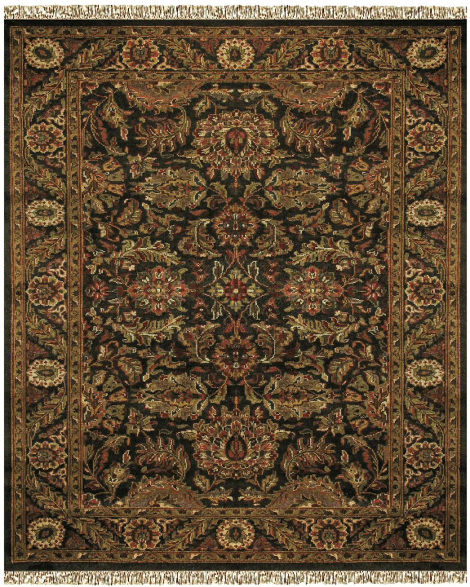 5' X 8' Taupe Green And Red Wool Oriental Hand Knotted Area Rug With Fringe Homeroots Home Decor