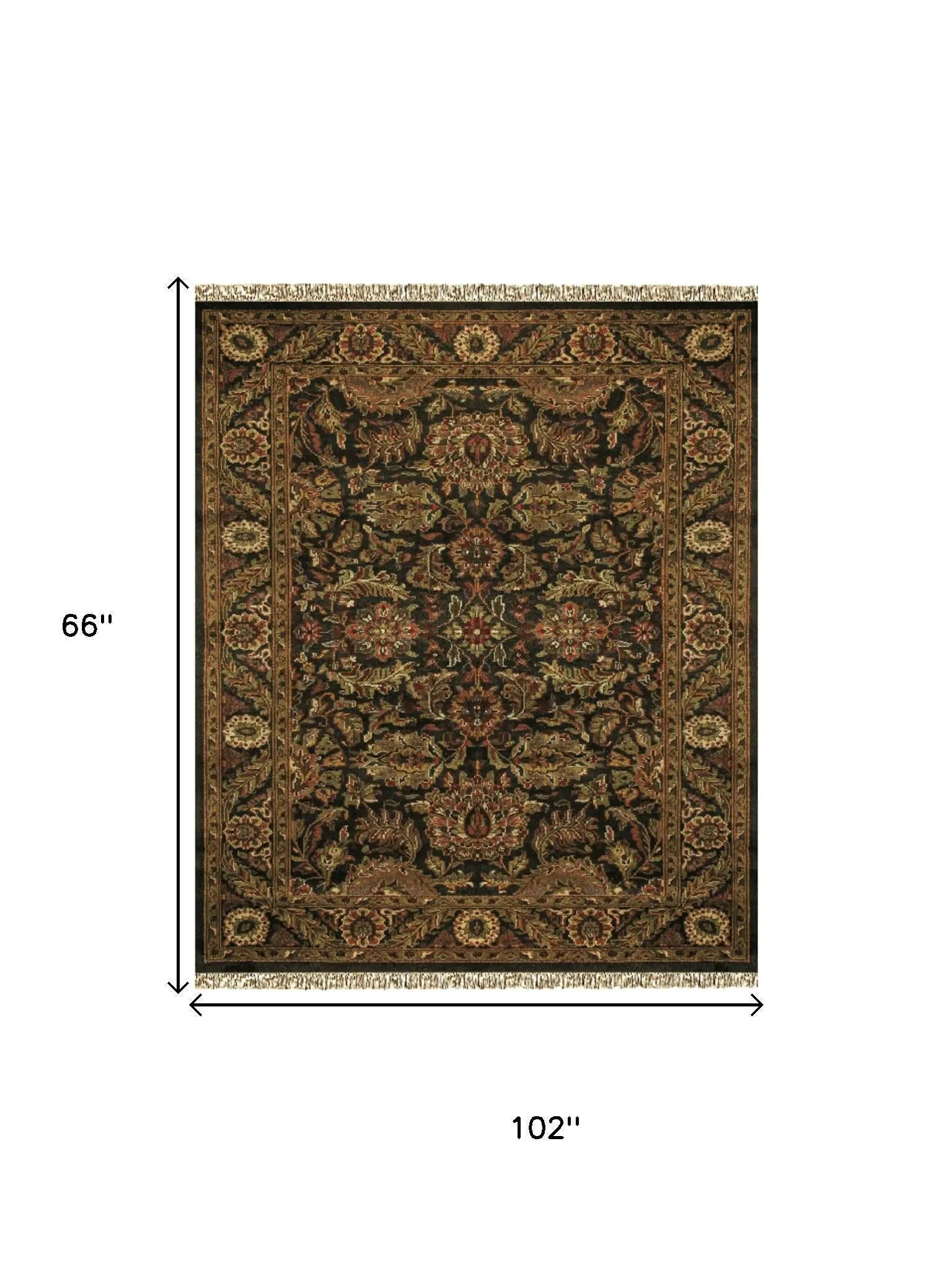 5' X 8' Taupe Green And Red Wool Oriental Hand Knotted Area Rug With Fringe Homeroots Home Decor