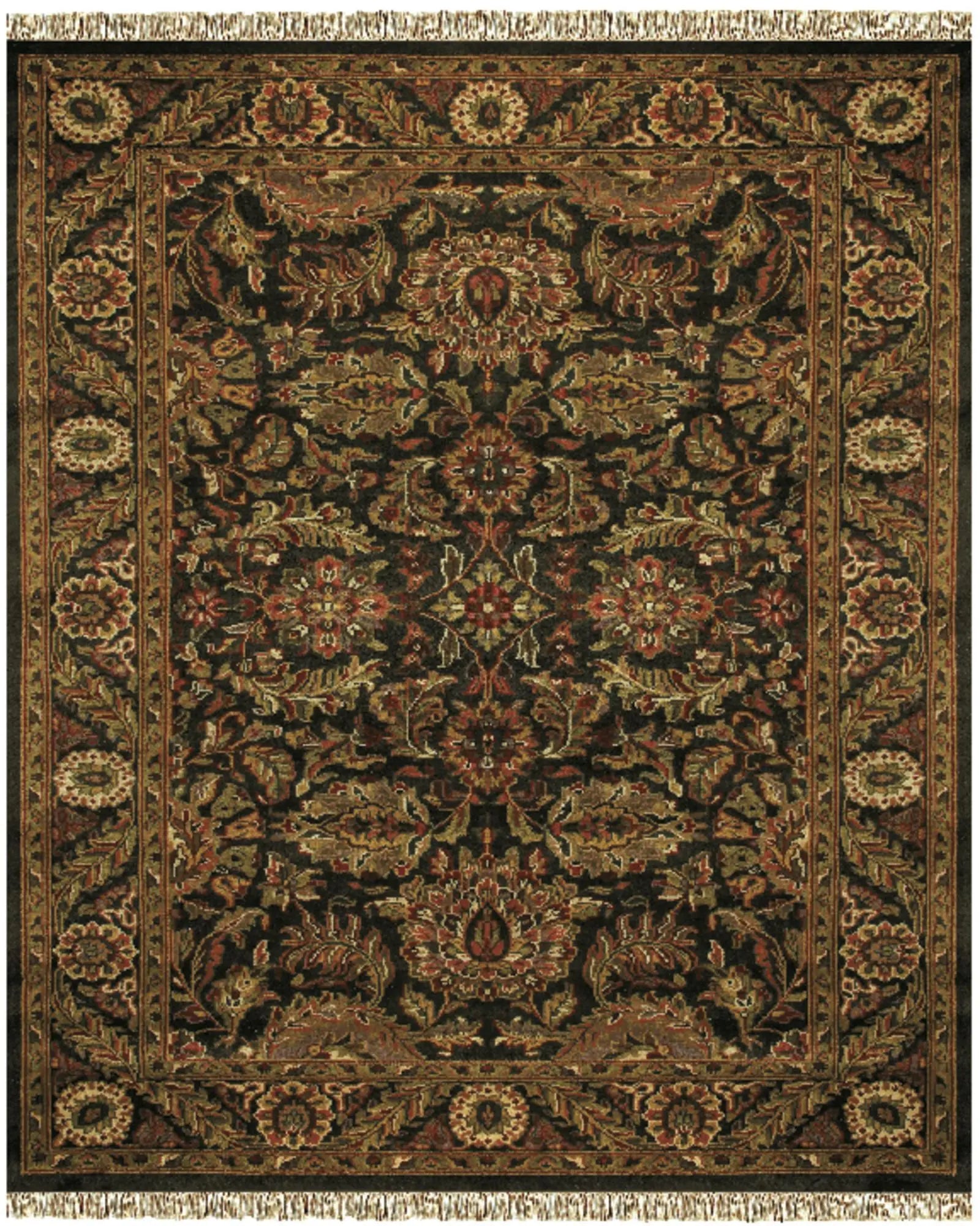 5' X 8' Taupe Green And Red Wool Oriental Hand Knotted Area Rug With Fringe Homeroots Home Decor