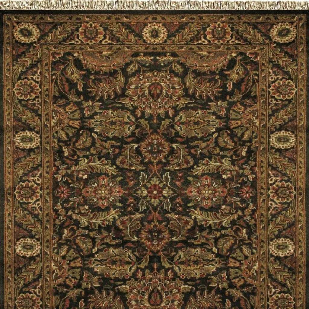 5' X 8' Taupe Green And Red Wool Oriental Hand Knotted Area Rug With Fringe Homeroots Home Decor