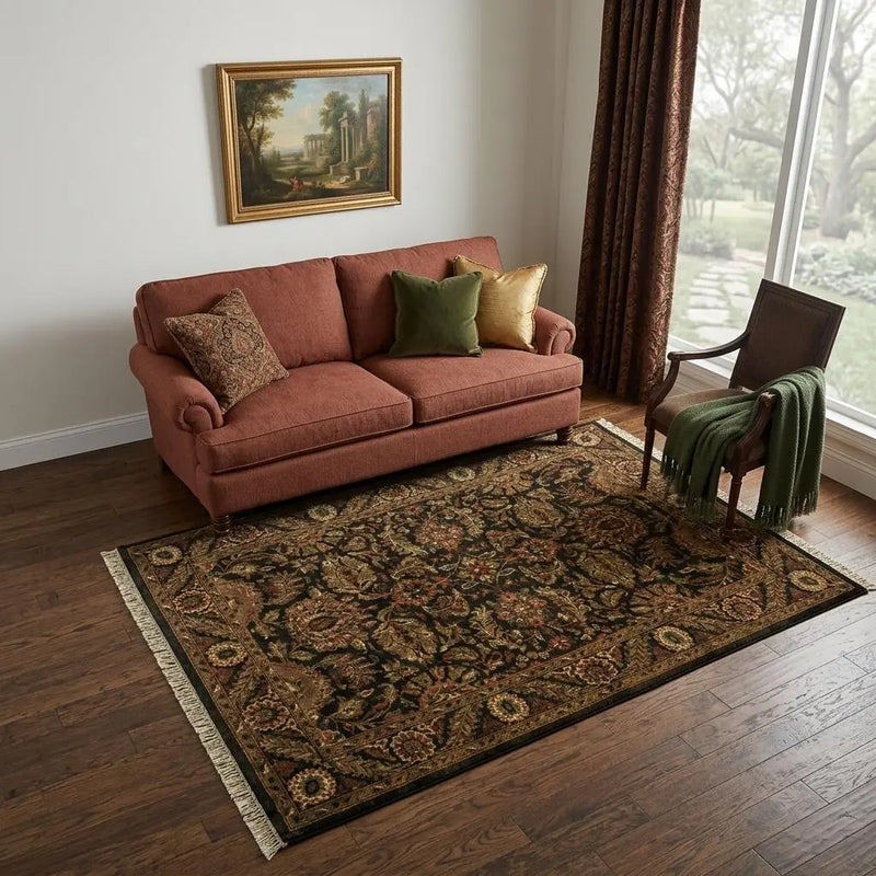 5' X 8' Taupe Green And Red Wool Oriental Hand Knotted Area Rug With Fringe Homeroots Home Decor