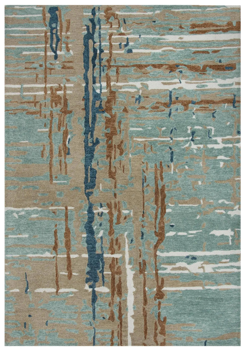 5' X 8' Teal And Copper Abstract Hand Tufted Area Rug Homeroots Home Decor
