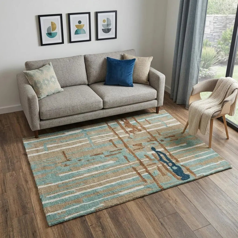 5' X 8' Teal And Copper Abstract Hand Tufted Area Rug Homeroots Home Decor