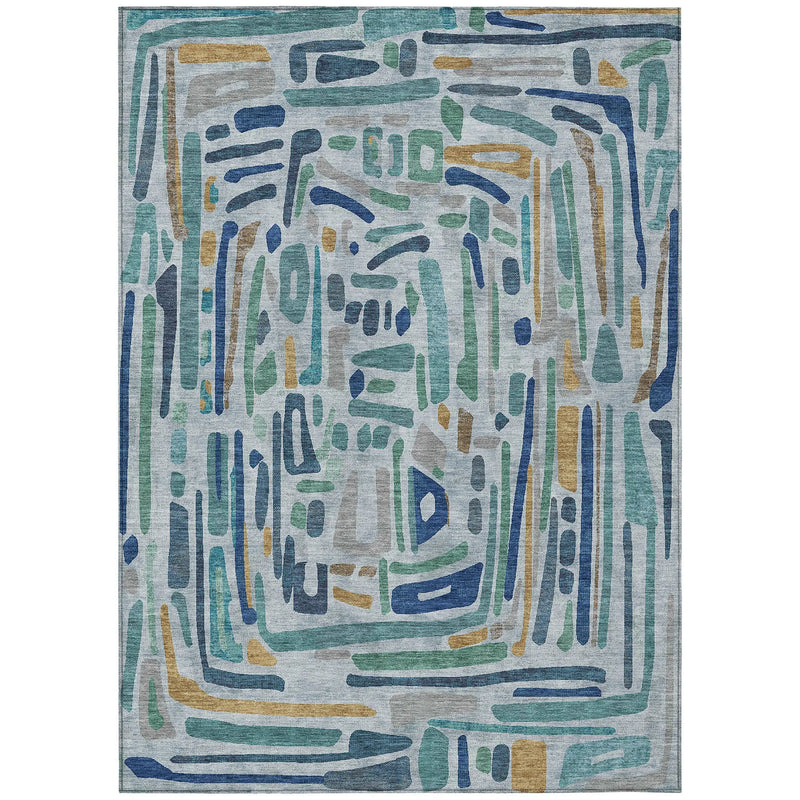 5' X 8' Teal Blue And Aqua Abstract Washable Indoor Outdoor Area Rug Homeroots Outdoor