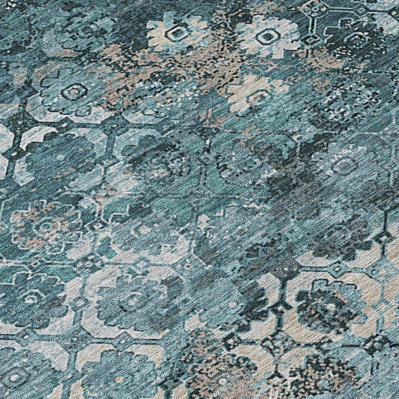 5' X 8' Teal Blue And Aqua Abstract Washable Indoor Outdoor Area Rug Homeroots Outdoor