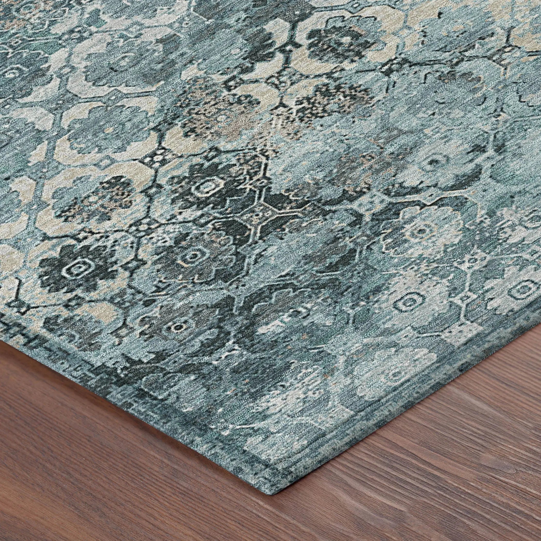 5' X 8' Teal Blue And Aqua Abstract Washable Indoor Outdoor Area Rug Homeroots Outdoor