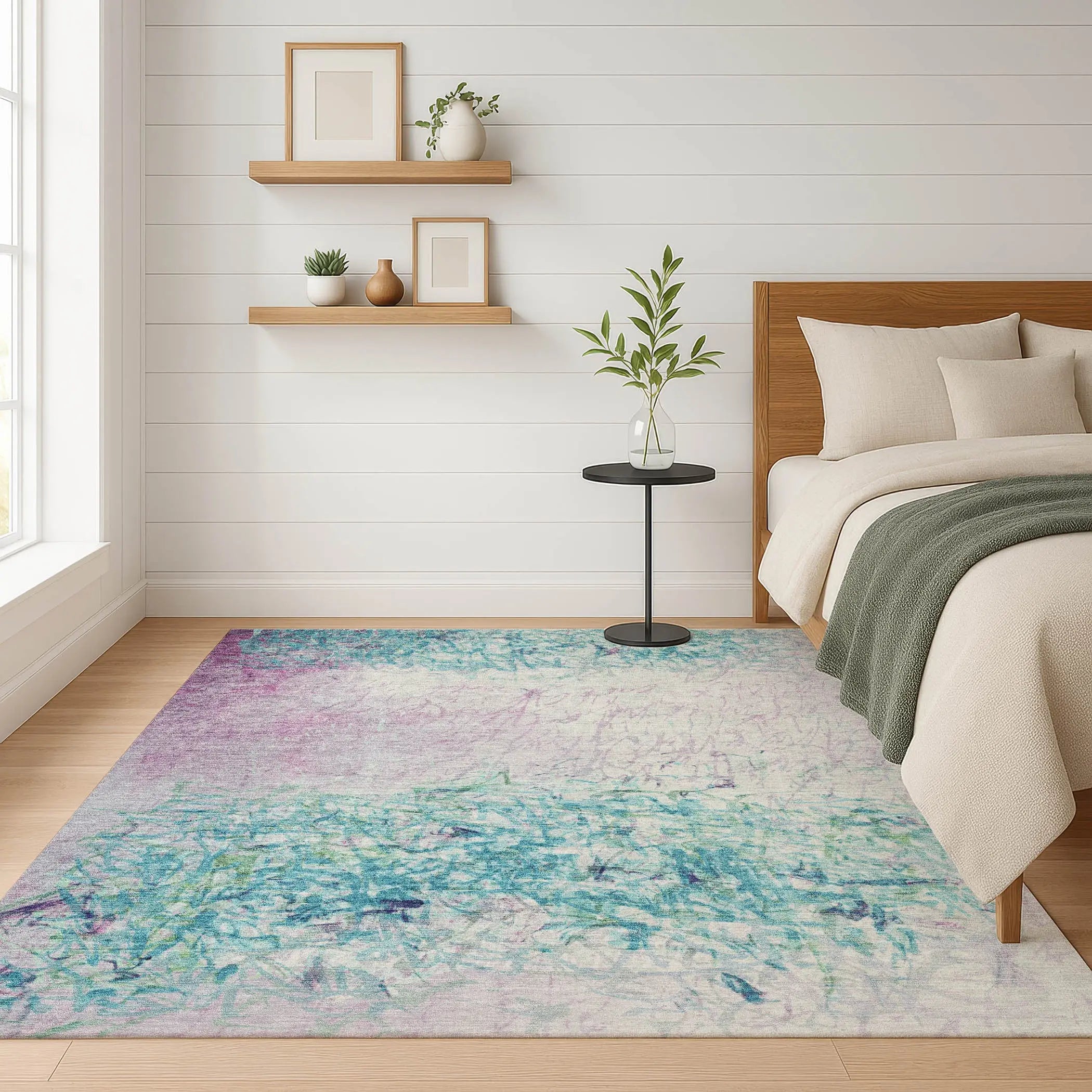 5' X 8' Teal Blue And Aqua Abstract Washable Indoor Outdoor Area Rug Homeroots Outdoor