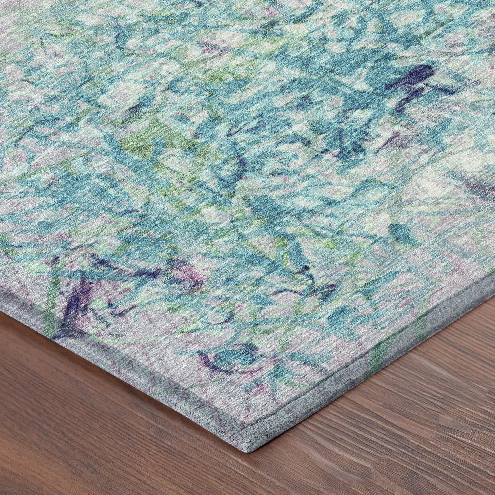 5' X 8' Teal Blue And Aqua Abstract Washable Indoor Outdoor Area Rug Homeroots Outdoor