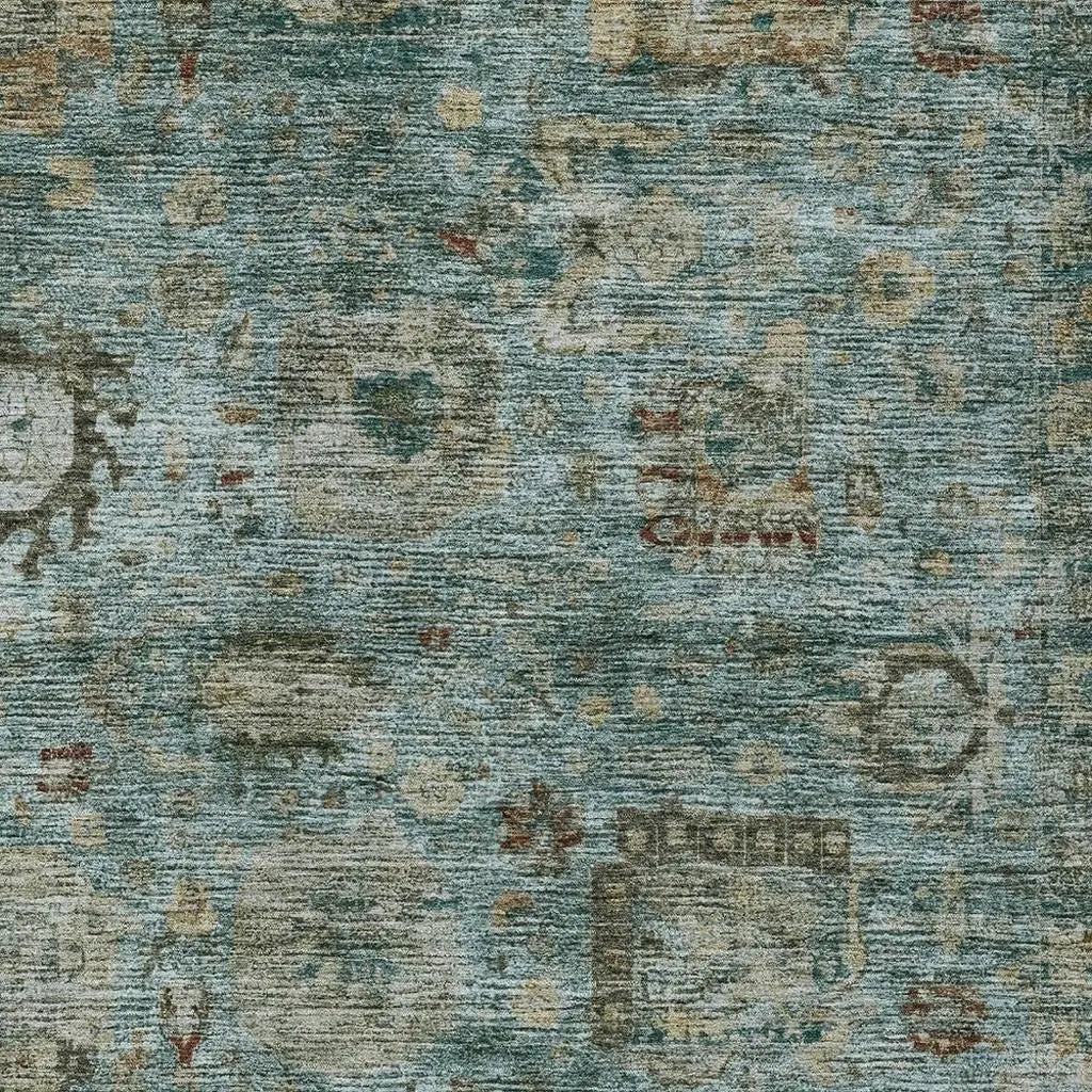 5' X 8' Teal Blue And Aqua Abstract Washable Indoor Outdoor Area Rug Homeroots Outdoor